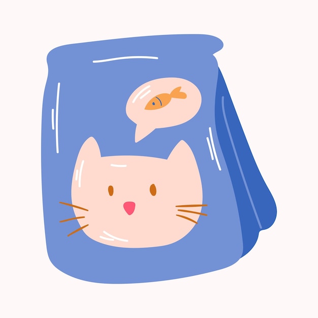 Kattenvoer, voerpakketten voor huisdieren. Vector hand getekende illustratie.