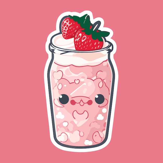 kawaii aardbei milkshake vector