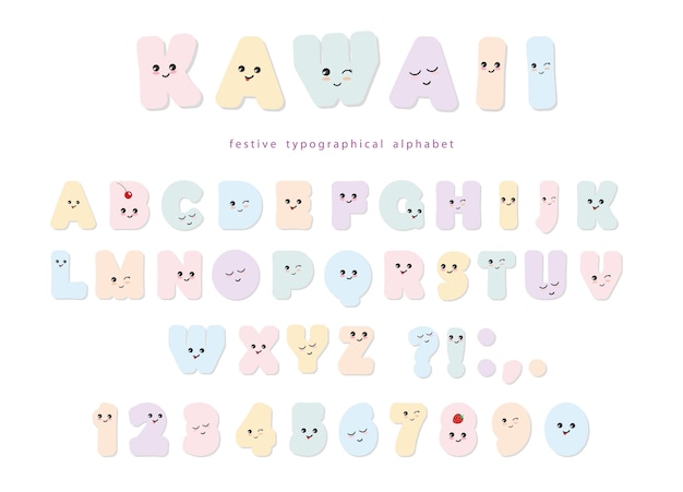 Kawaii alphabet in pastel colors