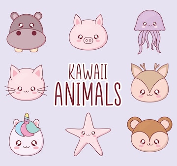 Premium Vector | Kawaii animal cartoon symbol set design, expression cute character funny and emoticon theme Premium Vector | Kawaii animal cartoon symbol set design, expression cute character funny and emoticon theme