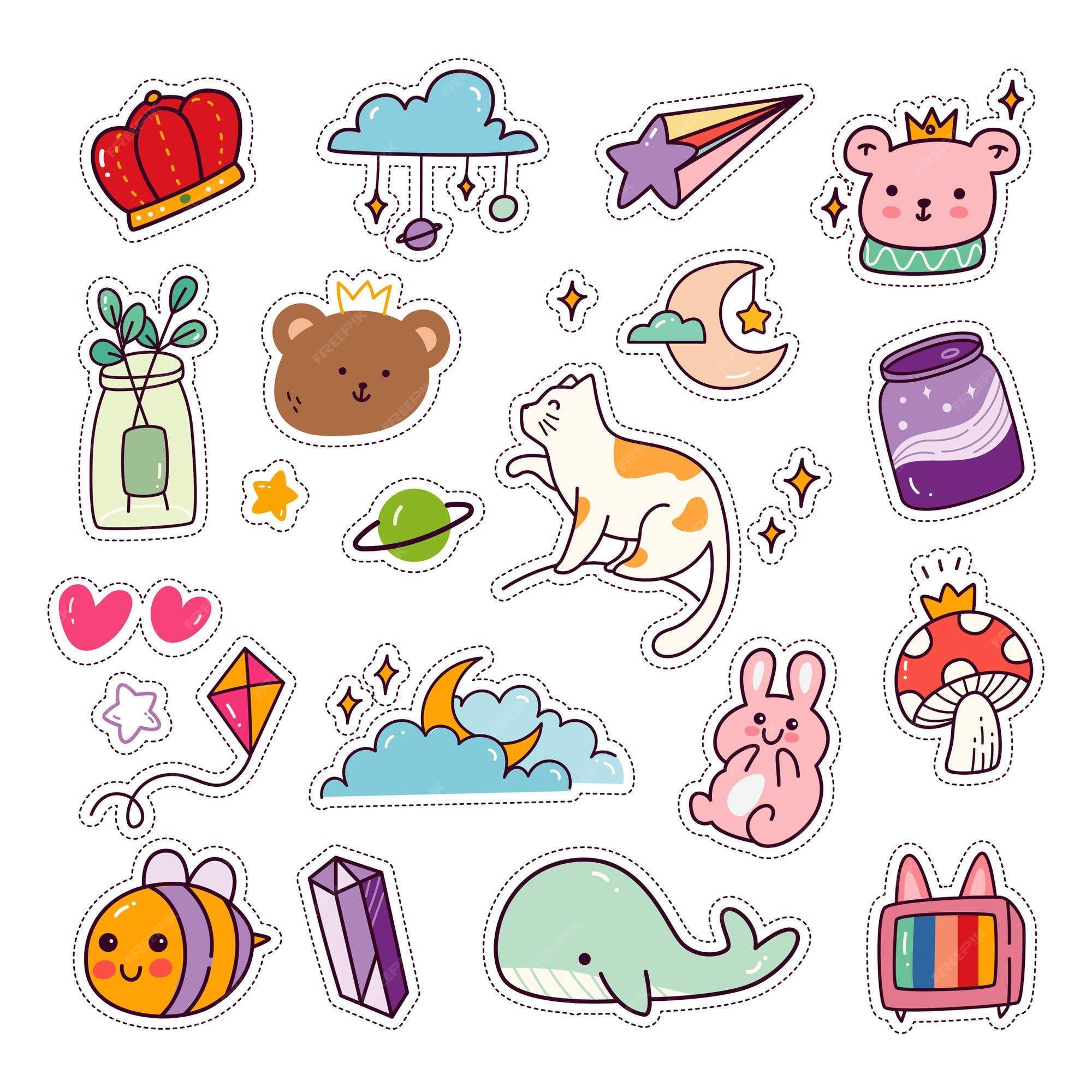 Premium Vector | Kawaii animal sticker set fashion patch collection