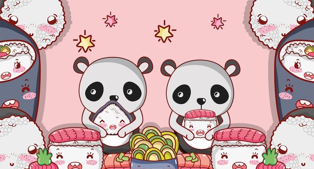 Kawaii animals and japanese food