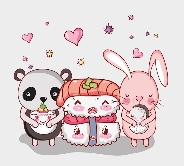 Kawaii animals and japanese food