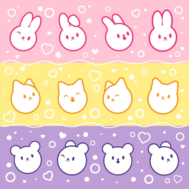 Vector kawaii anime animals on background