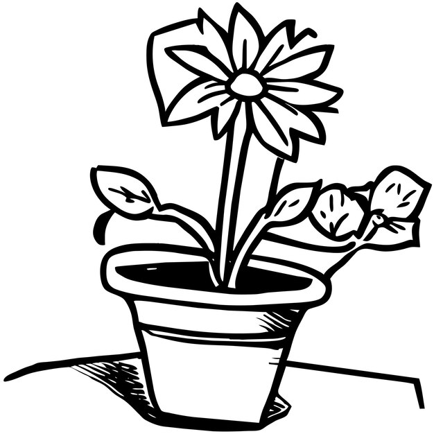 Vector kawaii and anime black and white coloring flower pot design