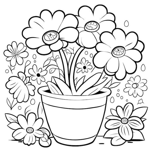 kawaii and anime black and white coloring flower pot design