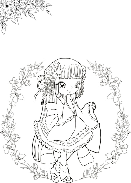 Kawaii anime coloring page