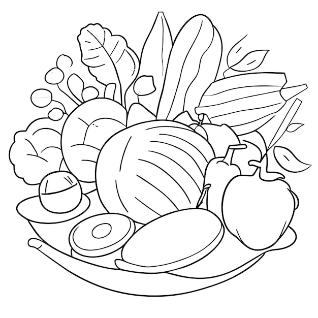 Vector kawaii and anime coloring pages design for various vegetable or world vegetarian day coloring page