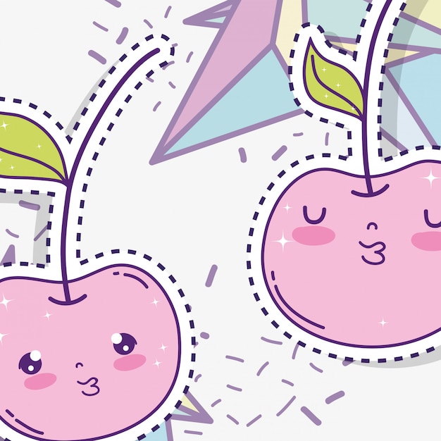 Kawaii apples couple fruit with geometric figures