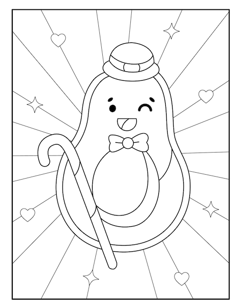 Vector kawaii avocado fruit coloring page