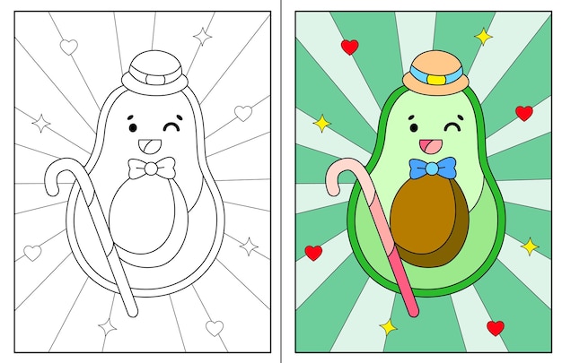 kawaii avocado fruit kleurplaten