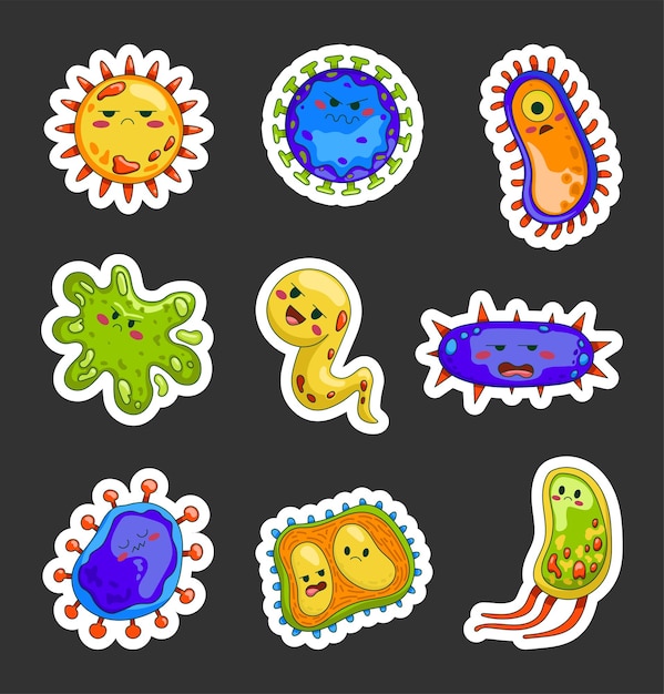 Kawaii bacteria and viruses characters with different emotions Sticker Bookmark