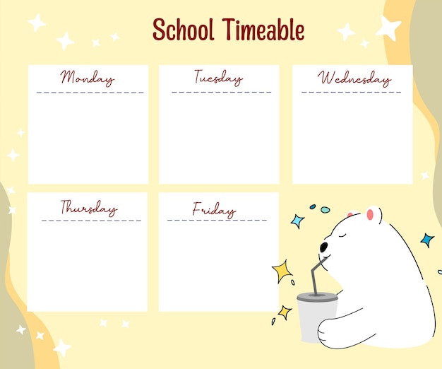 Vector kawaii bear weekly planner