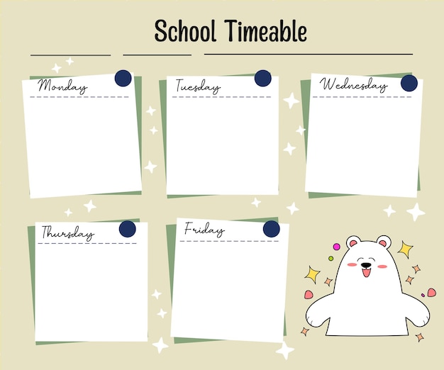 Vector kawaii bear weekly planner