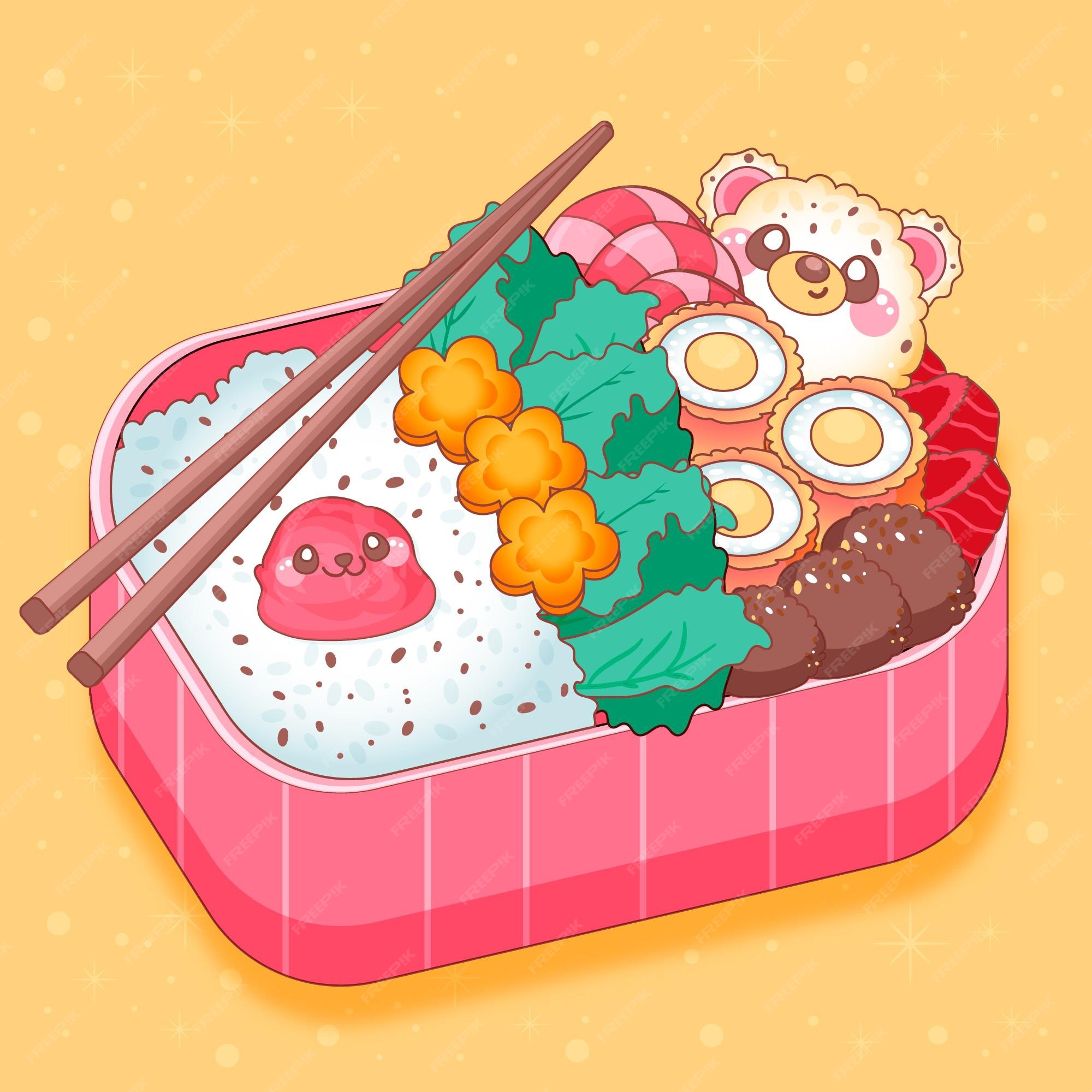 Free Vector  Kawaii bento asian japanese lunchbox