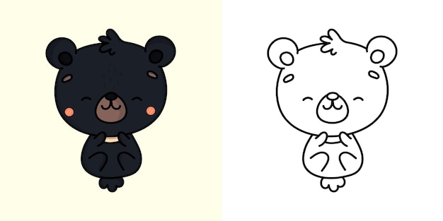 Kawaii Black Bear Clipart is veelkleurig en zwart-wit. Leuke Kawaii zwarte beer.