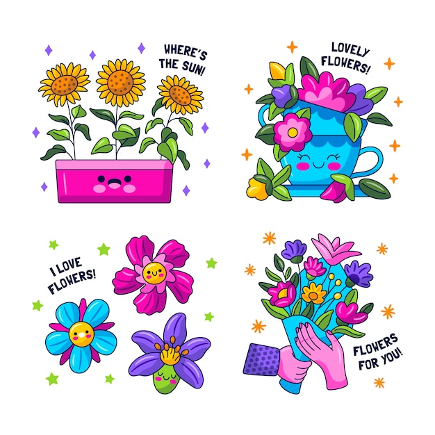 Kawaii bloemen stickers set