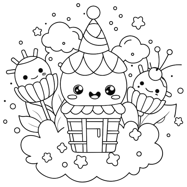 kawaii book coloring page