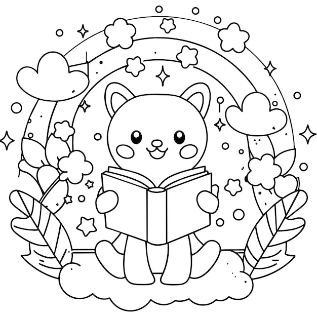 kawaii book coloring page