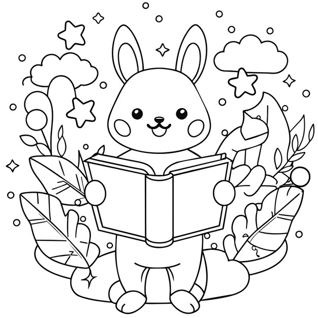 Vector kawaii book coloring page