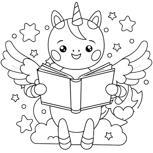 kawaii book coloring page