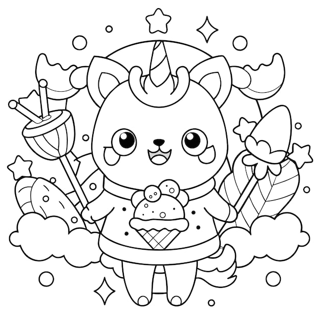 kawaii book coloring page