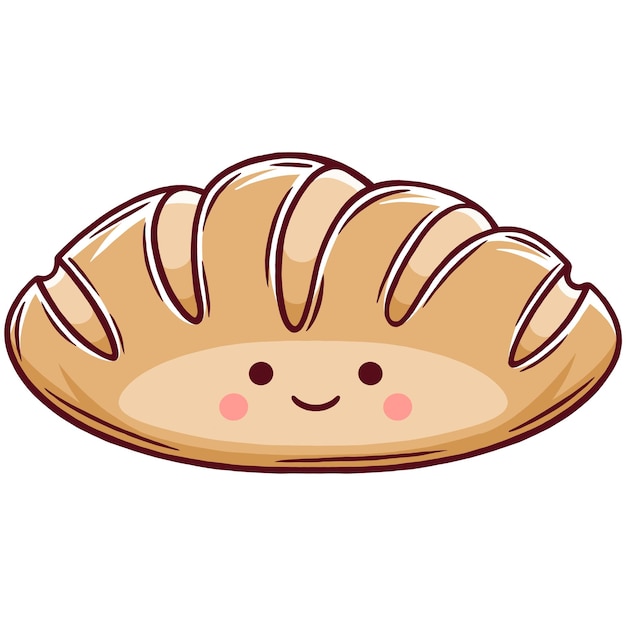 Kawaii bread vector illustration with a smiley face