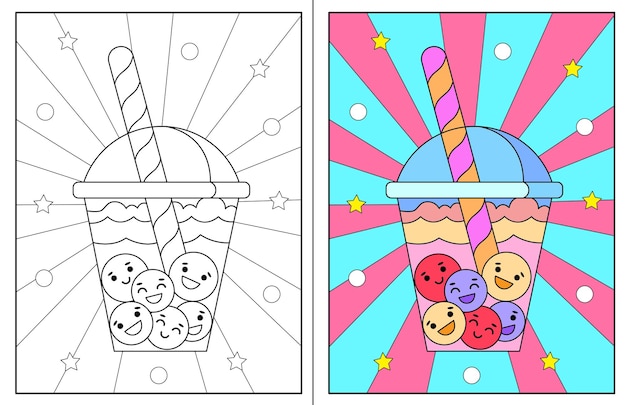 Kawaii bubble drink coloring pages