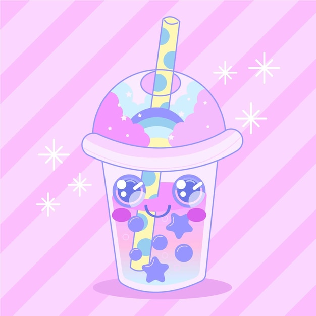 Vector kawaii bubble tea illustration with stars