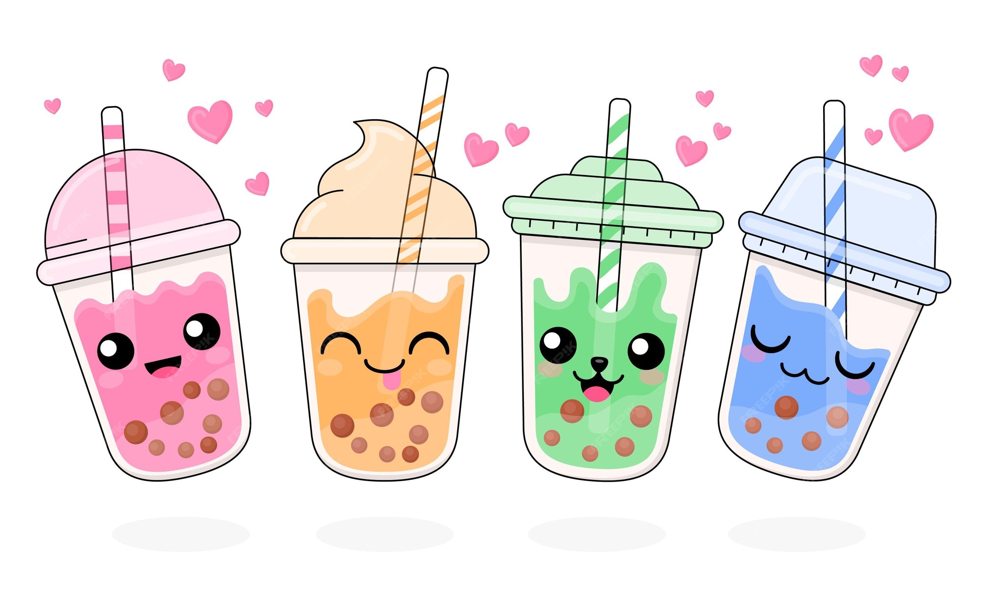 Premium Vector Kawaii bubble tea set