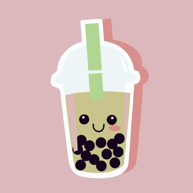 Kawaii bubble tea vectorillustratie van cartoon zoete heerlijke drank