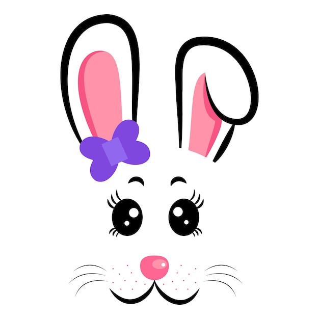 Vettore kawaii bunny faccia con fiocco violasimbolo del coniglio di 20233 anniillustrazione vettoriale