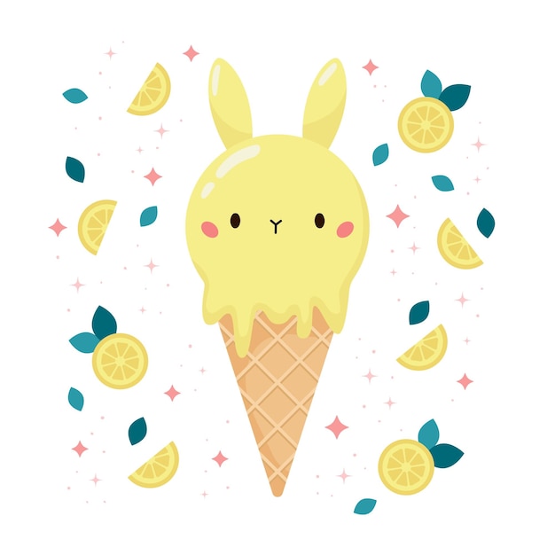 Gelato al coniglietto kawaii con limoni