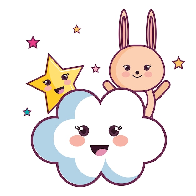 Kawaii bunny with cloud and star 