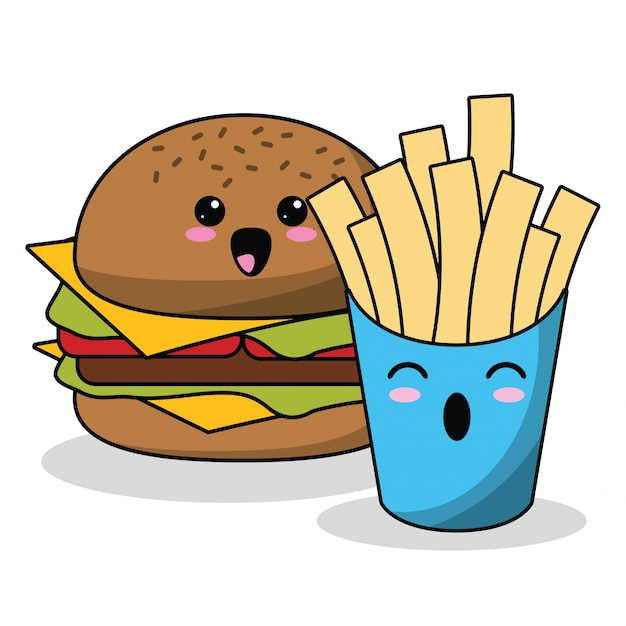 Immagine di patatine fritte di hamburger kawaii