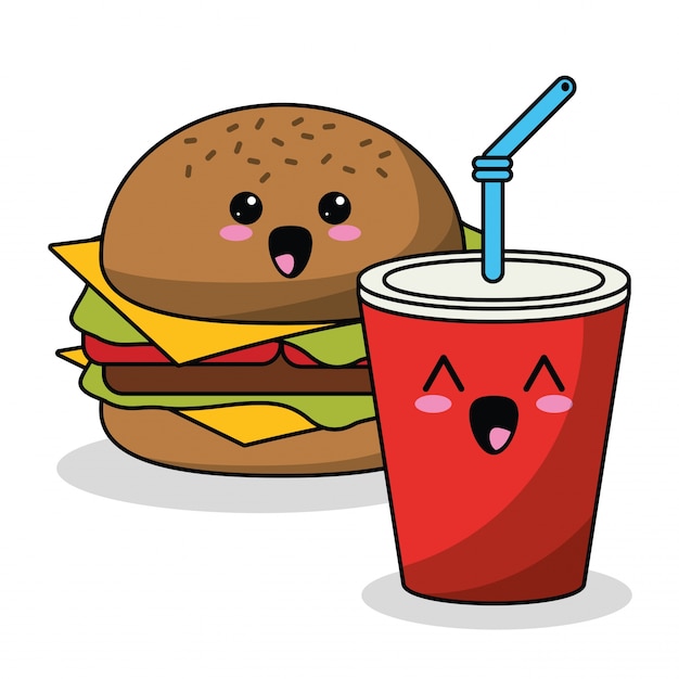 Immagine di hamburger e soda kawaii