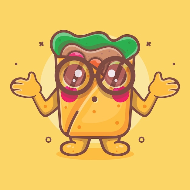 Vector kawaii burrito voedsel karakter mascotte met verwarde uitdrukking geïsoleerde cartoon in vlakke stijl ontwerp