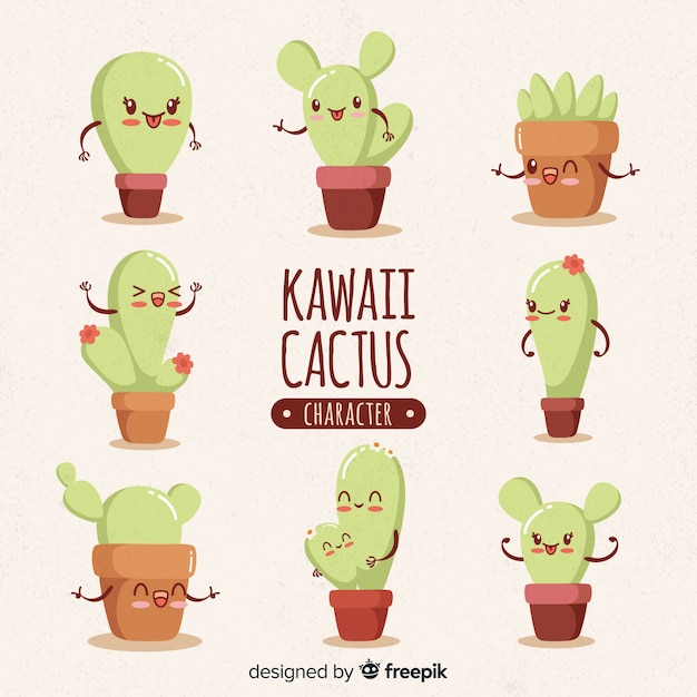 Vector kawaii cactus hand drawn collection