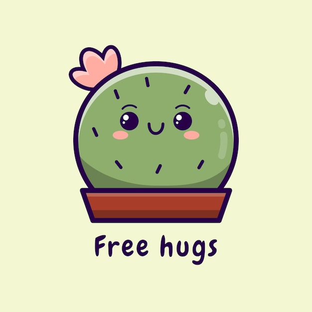 Kawaii cactus illustration happy plant cartoon illustration