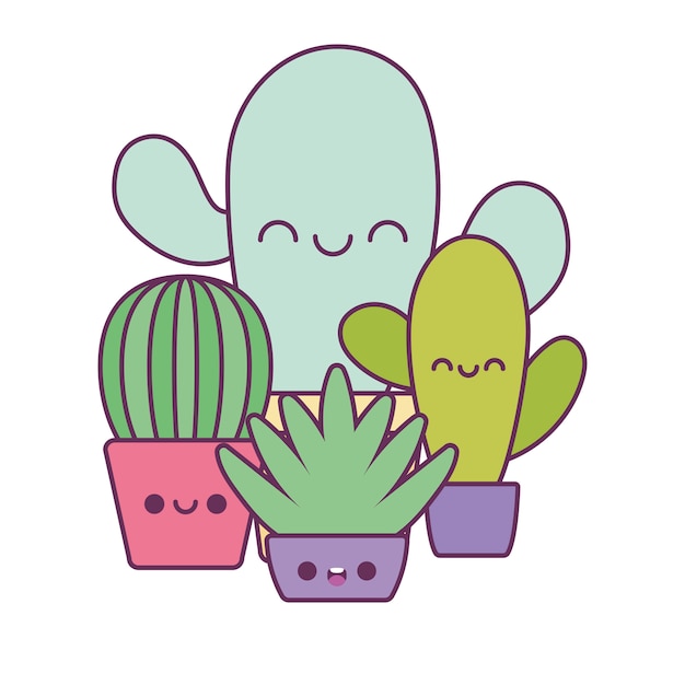 Cartoni animati di piante di cactus kawaii