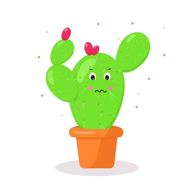 Kawaii cactus in a pot emotions anger