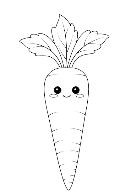 Vector kawaii carrot with happy face coloring page for kids