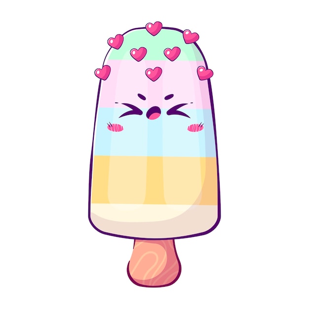 Kawaii cartoon doodle ice cream on a stick Pastel colors