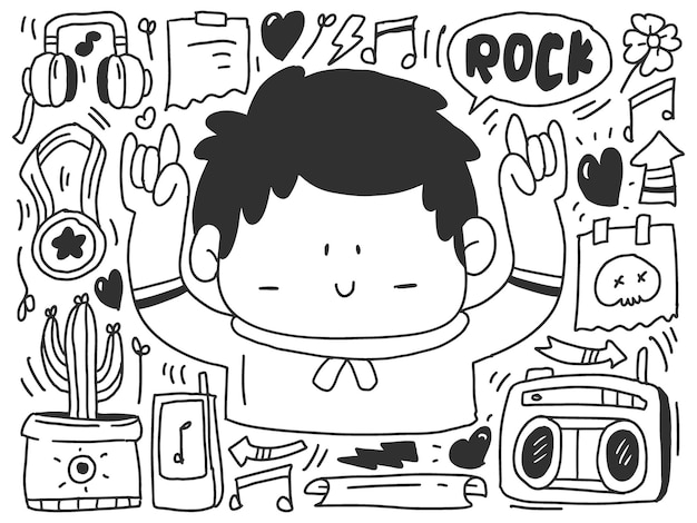 Vector kawaii cartoon doodle music design