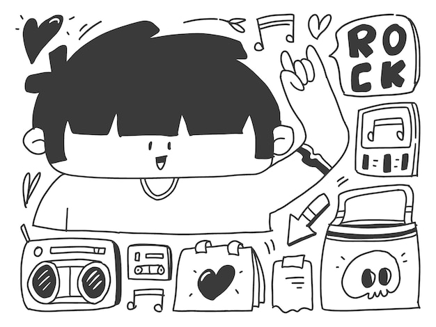 Disegno di musica di doodle del fumetto di kawaii