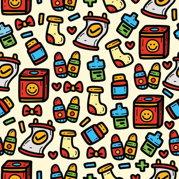 Kawaii cartoon doodle seamless pattern design