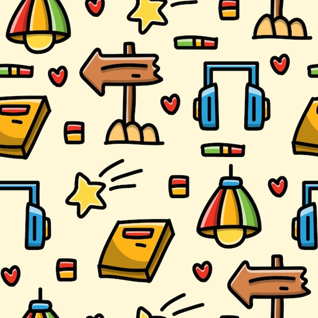 kawaii cartoon doodle seamless pattern 