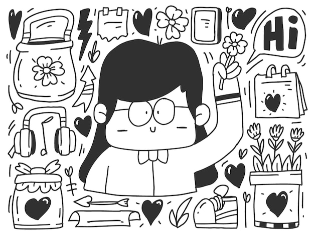 Disegno di san valentino di doodle del fumetto kawaii