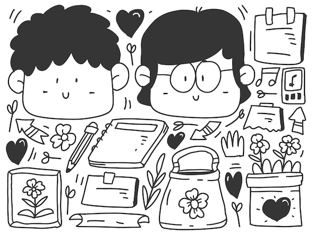 Disegno di san valentino di doodle del fumetto kawaii