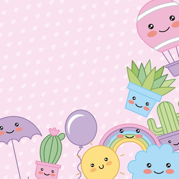 kawaii cartoon hoek decoratie plant paraplu zon wolk